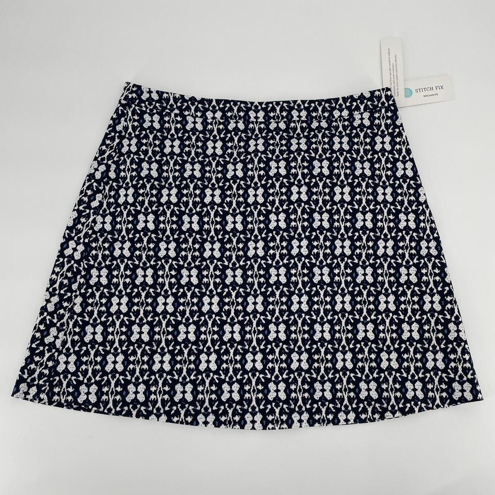 STITCH FIX Margaret A NWT Navy. & White Print A-Line Skirt // M Petite